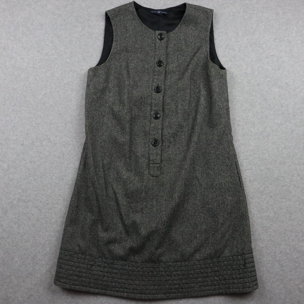 Gap Dress Womens 6 Wool Blend Shift 1/2 Button Casual Lined Dark Gray Sleeveless
